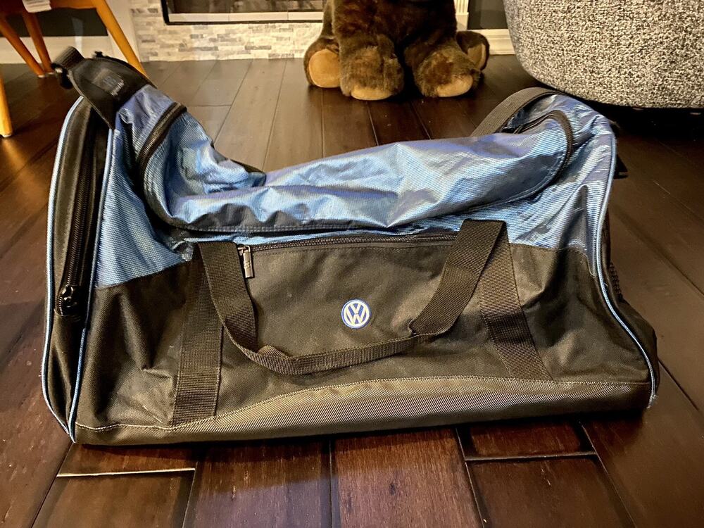 Volkswagen Duffle Bag VW Black & Blue Travel Shoulder Strap Car Bug Auto Germany